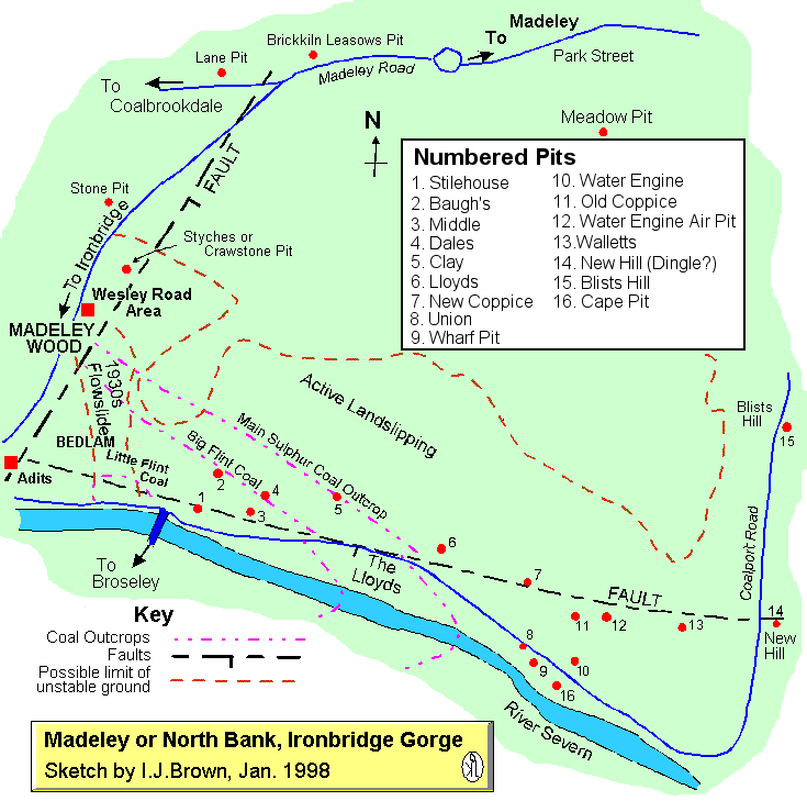 Location map of mines east of Ironbridge