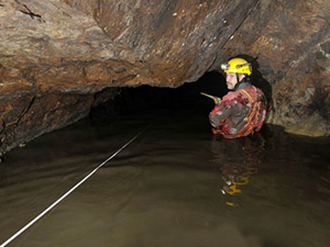 Andy Harris surveying near the 'island'